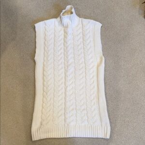 Sleeveless Cable Knit Turtleneck Sweater - Cream